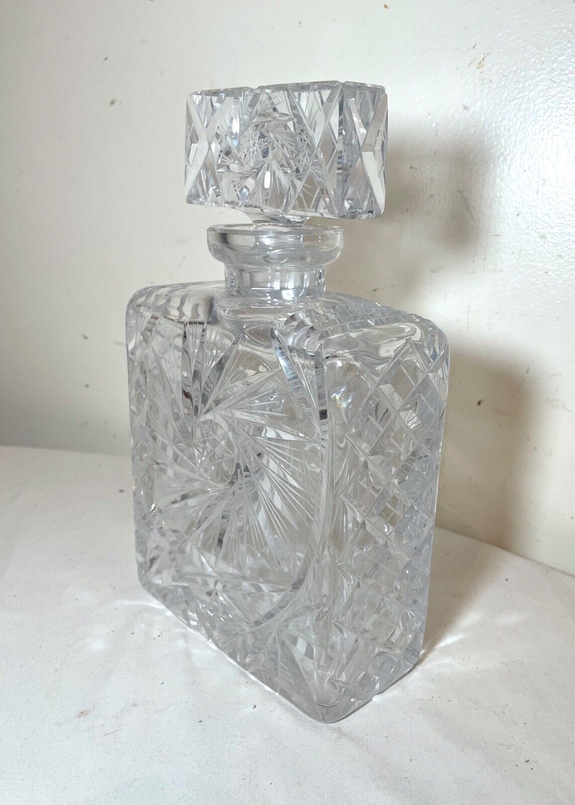 vintage Bohemian brilliant cut clear crystal liquor wine decanter glass bottle