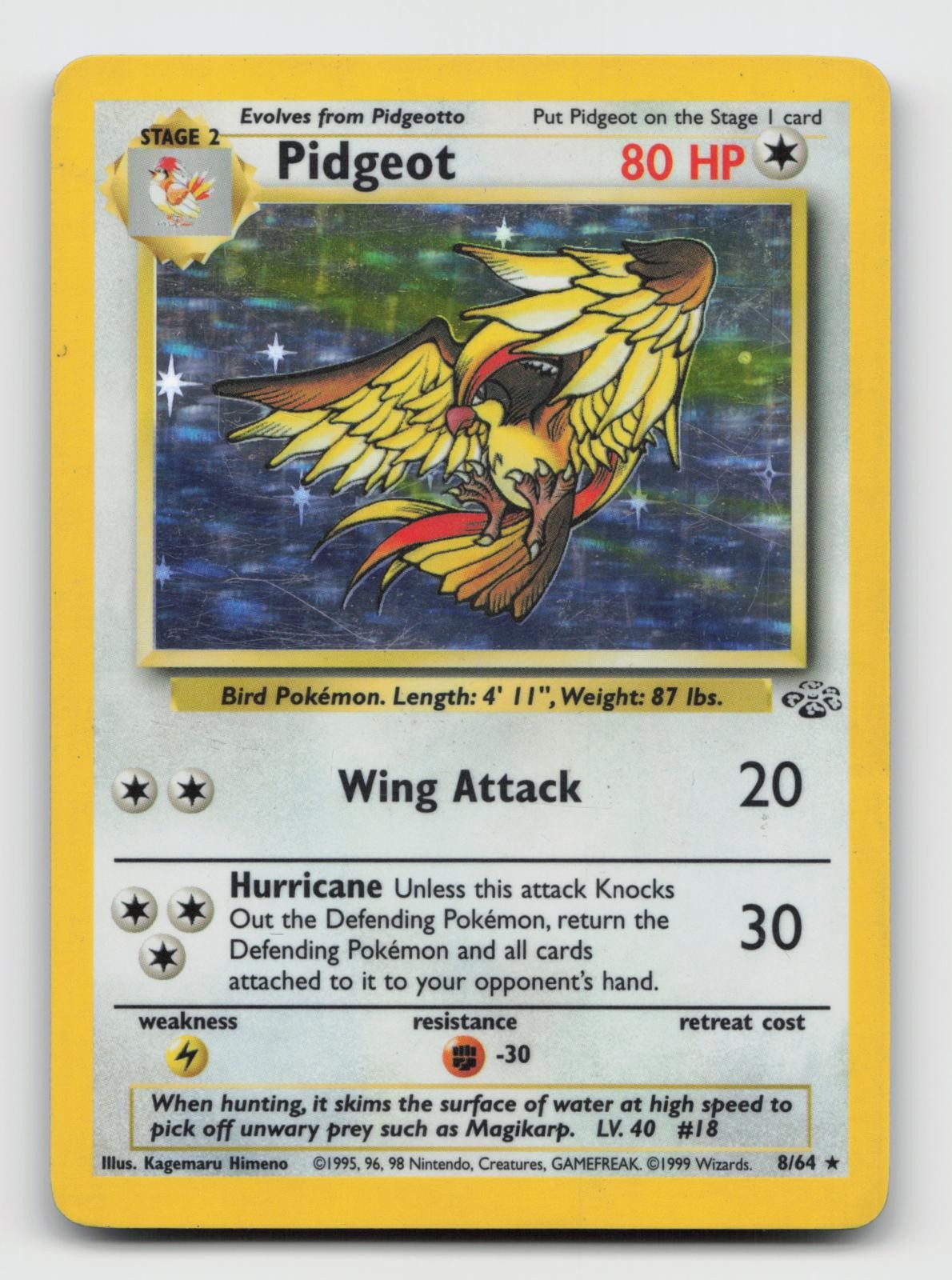 Pidgeot 8/64 Rare Jungle Pokemon Unlimited Holo Heavily Played
