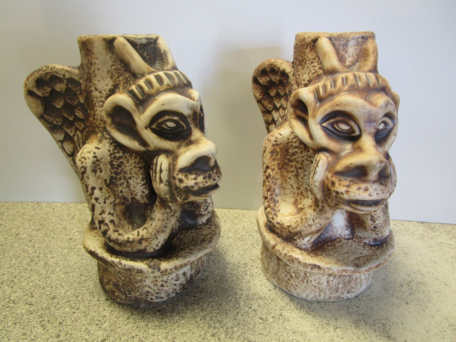 VTG 90\'s NOS Creepy Gargoyle Candle Holder pottery clay craft statue set