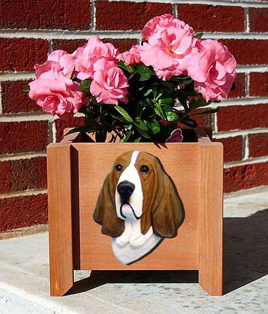 Basset Hound Planter Flower Pot Red White