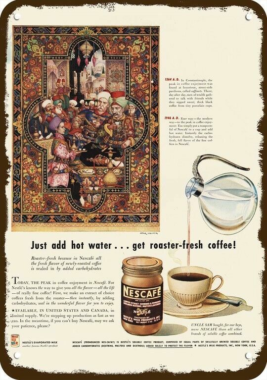 1946 Arthur Szyk Constantinople Art Nescafe Coffee DECORATIVE REPLICA METAL SIGN 1946 Arthur Szyk Constantinople Art Nescafe Coffee DECORATIVE REPLICA METAL SIGN
