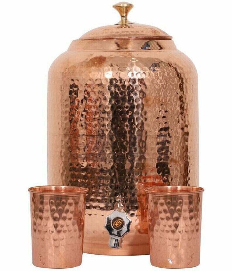 Handmade Pure Copper Water Dispenser Storage Water Matka Tank 8Ltr