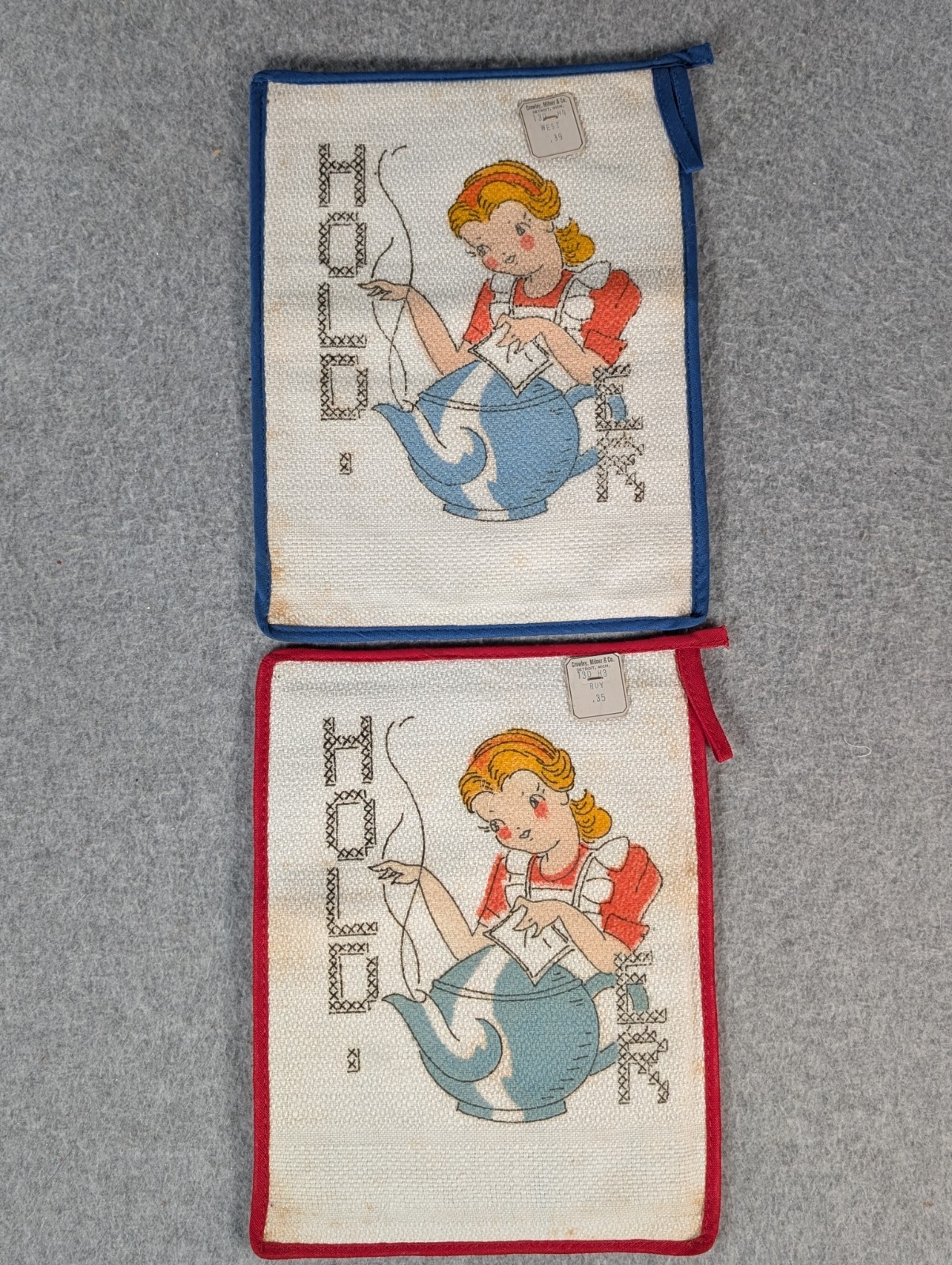 VTG Crowley\'s Detroit Pot Holders - Deadstock w/ Tags - Mid Century Teapot 1940s
