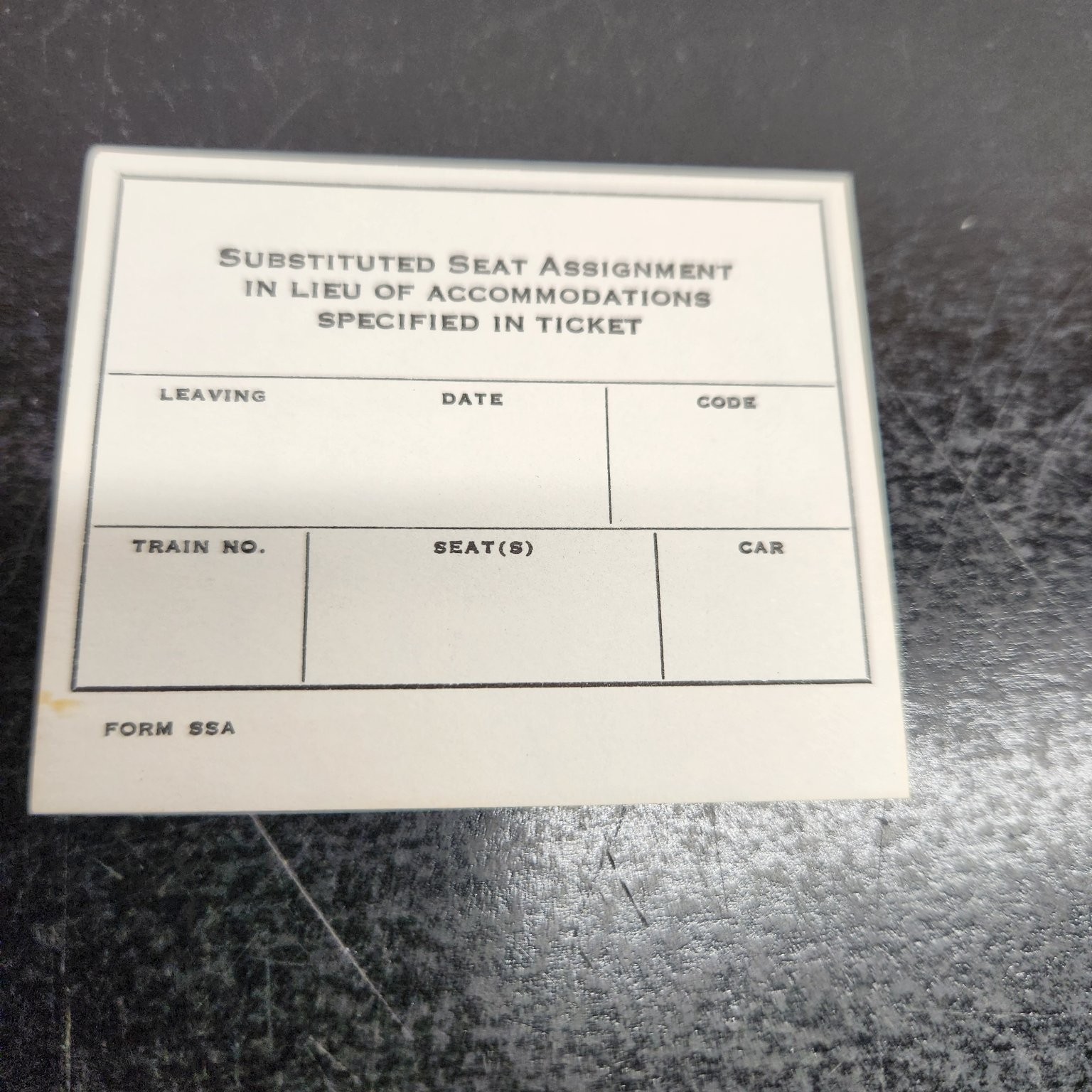 Vintage Railroad Train Substituted Seat Assignment Form Ephemera Ticket Stub Vintage Railroad Train Substituted Seat Assignment Form Ephemera Ticket Stub