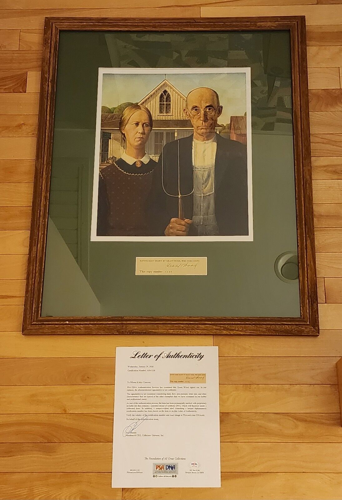 Grant Wood Signed Framed Print PSA DNA Artist Signed Auto Cut American Gothic