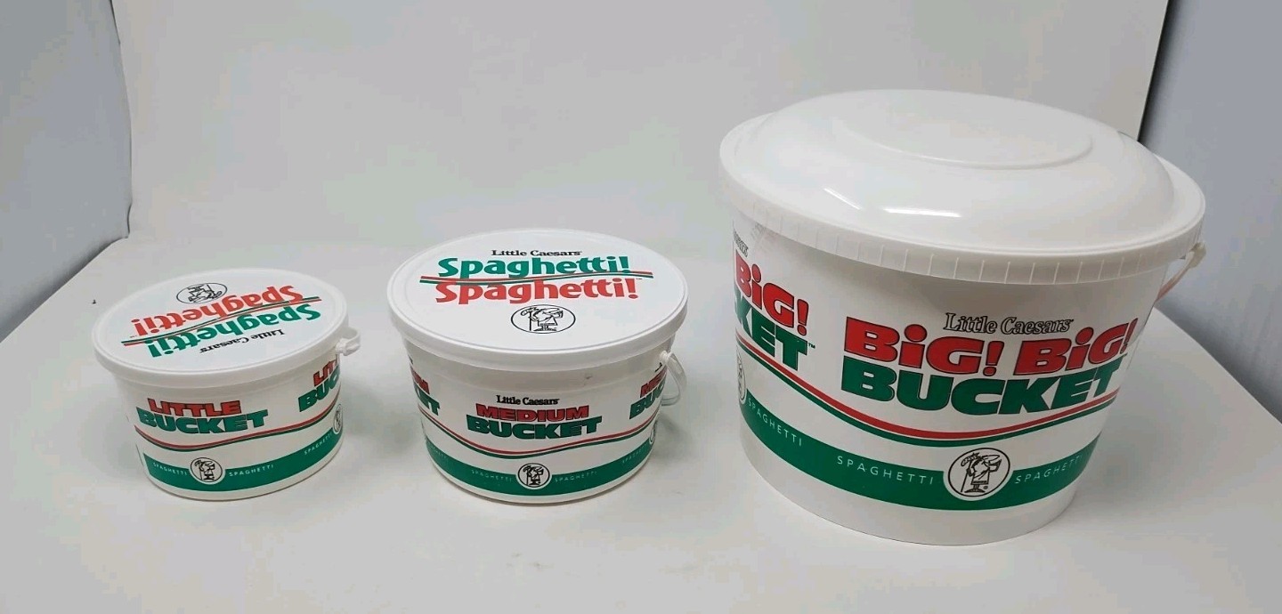 3 Little Ceasars Vintage 1990\'s Big Big Bucket + Small + Medium With Covers