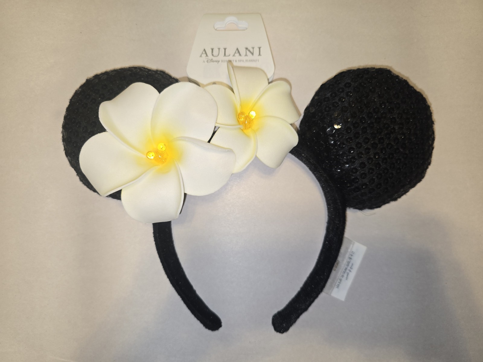 NEW Disney Parks Aulani Plumeria Minnie Mouse Sequin Hawaiian Ears Headband ~WDW