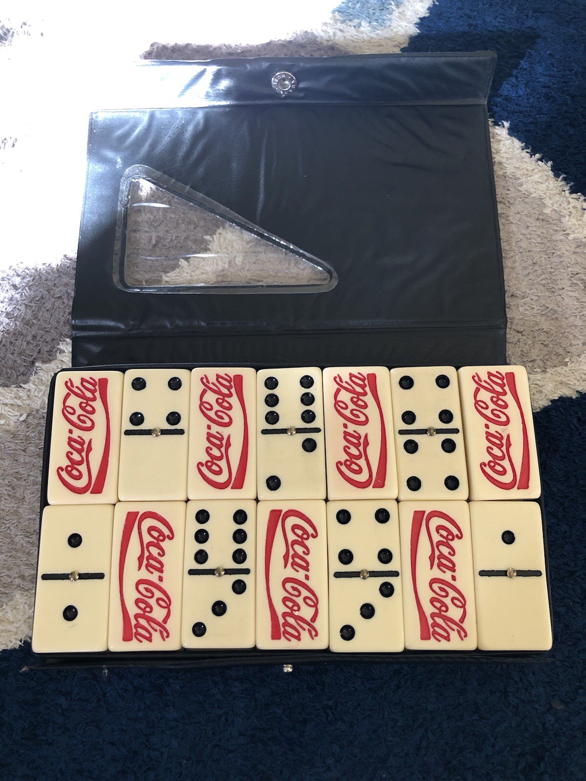 Vintage Coca Cola Domino Set Double Six Dominos Dominoes Engraved Red Black Case