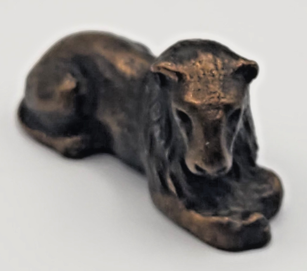 Bronze Lion Miniature Figurine  1 3/4\