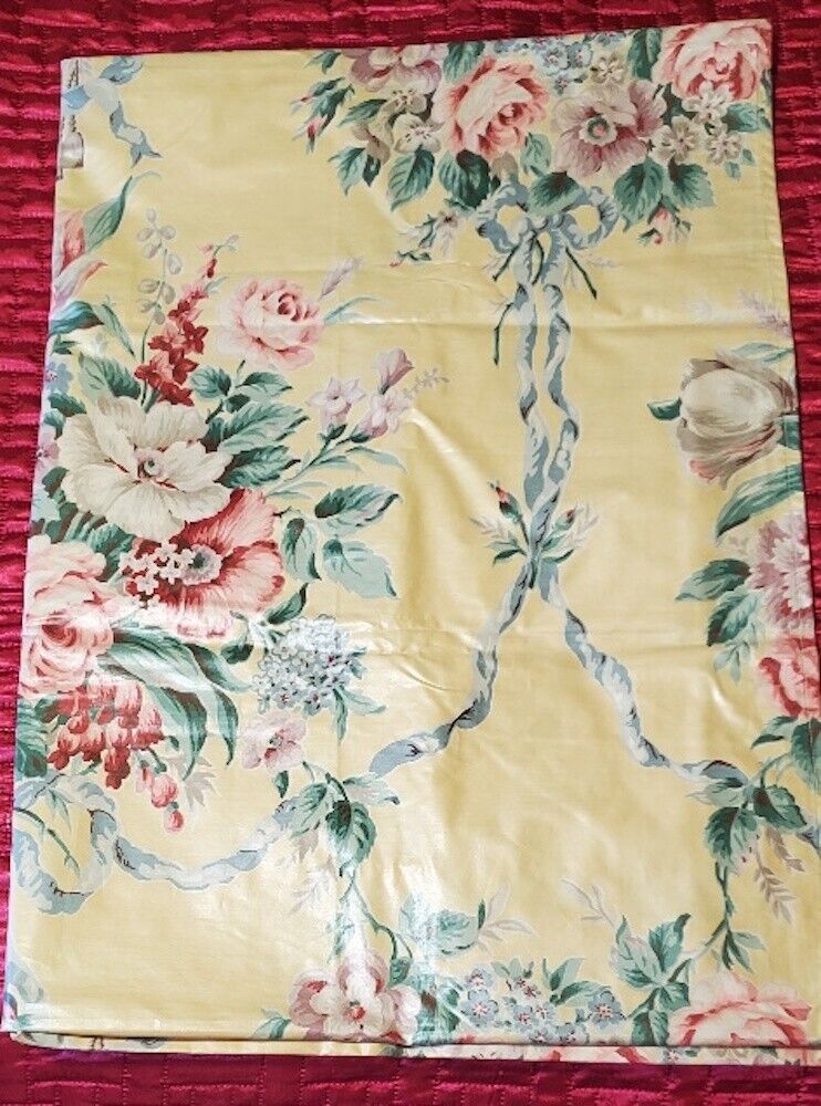 Vintage Ralph Lauren EVELYN Sateen Floral Twin Flat Sheet w/Blue Bows, EXC