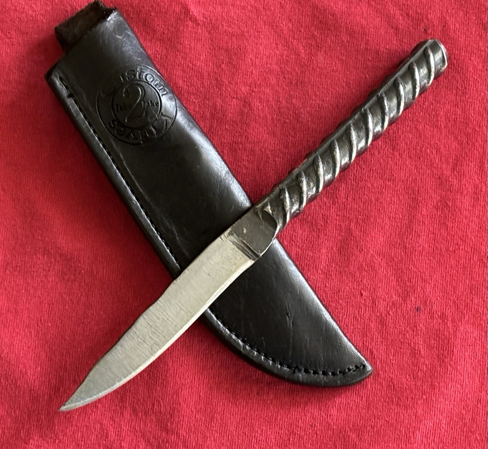 JAKE 2 JAKE VINTAGE ONE OF A KIND ALL STEEL ONE PIECE KNIFE BLACK LEATHER SHEATH