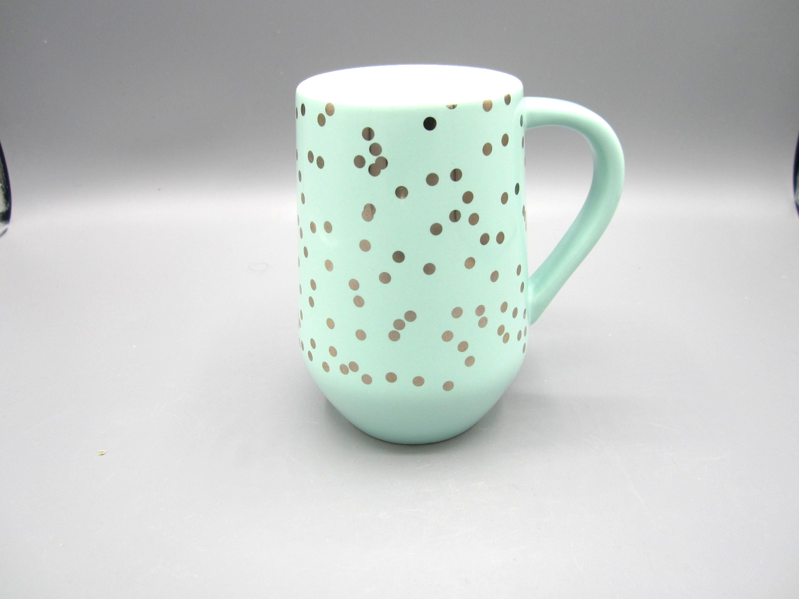 Starbucks/Teavana Pastel Teal Blue & Gold Dots Tea Coffee Mug 12 oz 2017 (48}
