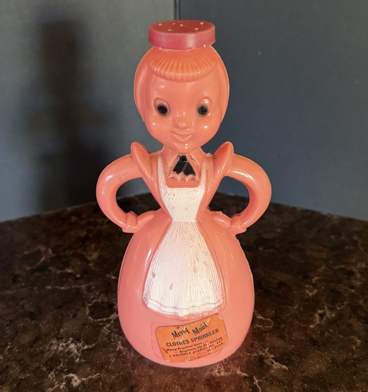 Vintage 1950's Merry Maid Plastic Clothes Sprinkler - RARE Pink Salmon Color