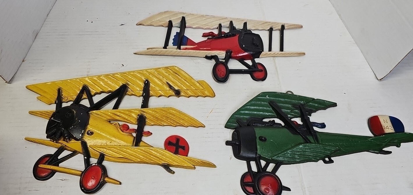 Homco USA 1975 Cast Iron Bi Plane 1232-BX-ABC  Plaque Hanging Wall Decor Lot (3)