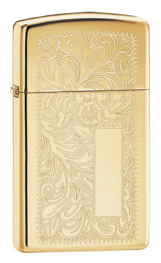 Zippo 1652B, Venetian Design Lighter, Slim Size,  High Polish Brass Finish, NEW