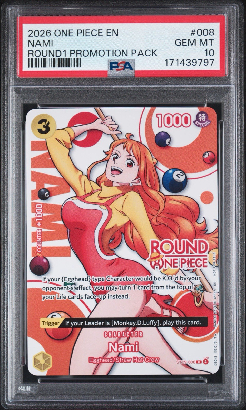 2026 ONE PIECE ROUND1 PROMOTION PACK #008 NAMI PSA 10