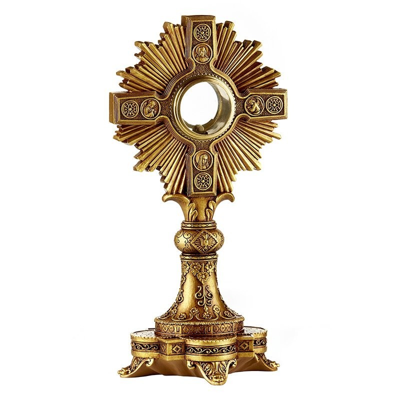 Adoration Monstrance With Luna Resin Brass Glass Religious & Spiritual Decor