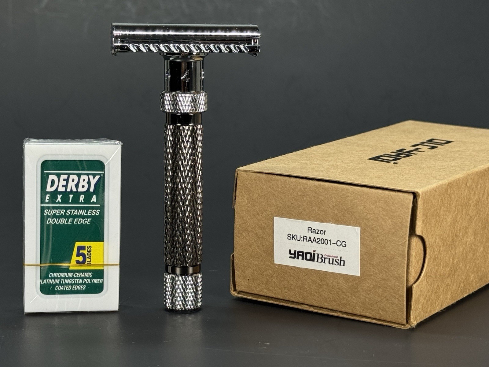 Yaqi Gunmetal & Chrome Adjustable Final Cut Safety Razor+ 5 Blades Pack