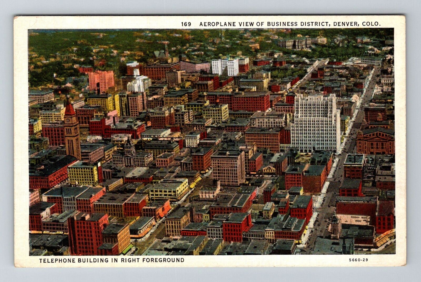 Denver CO-Colorado, Aerial Of Business District, Vintage Postcard