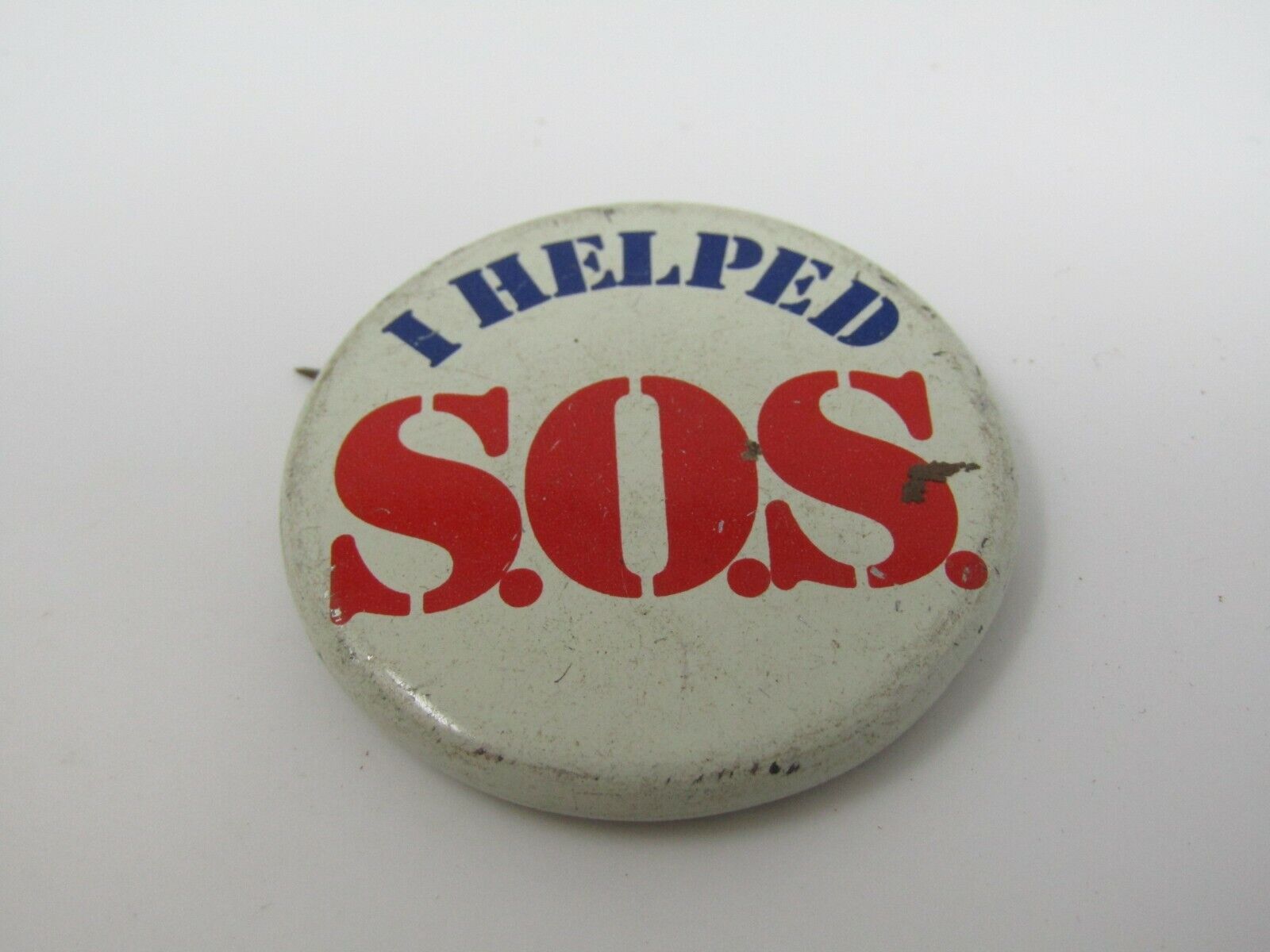 I Helped SOS S.O.S. Pin Button Vintage