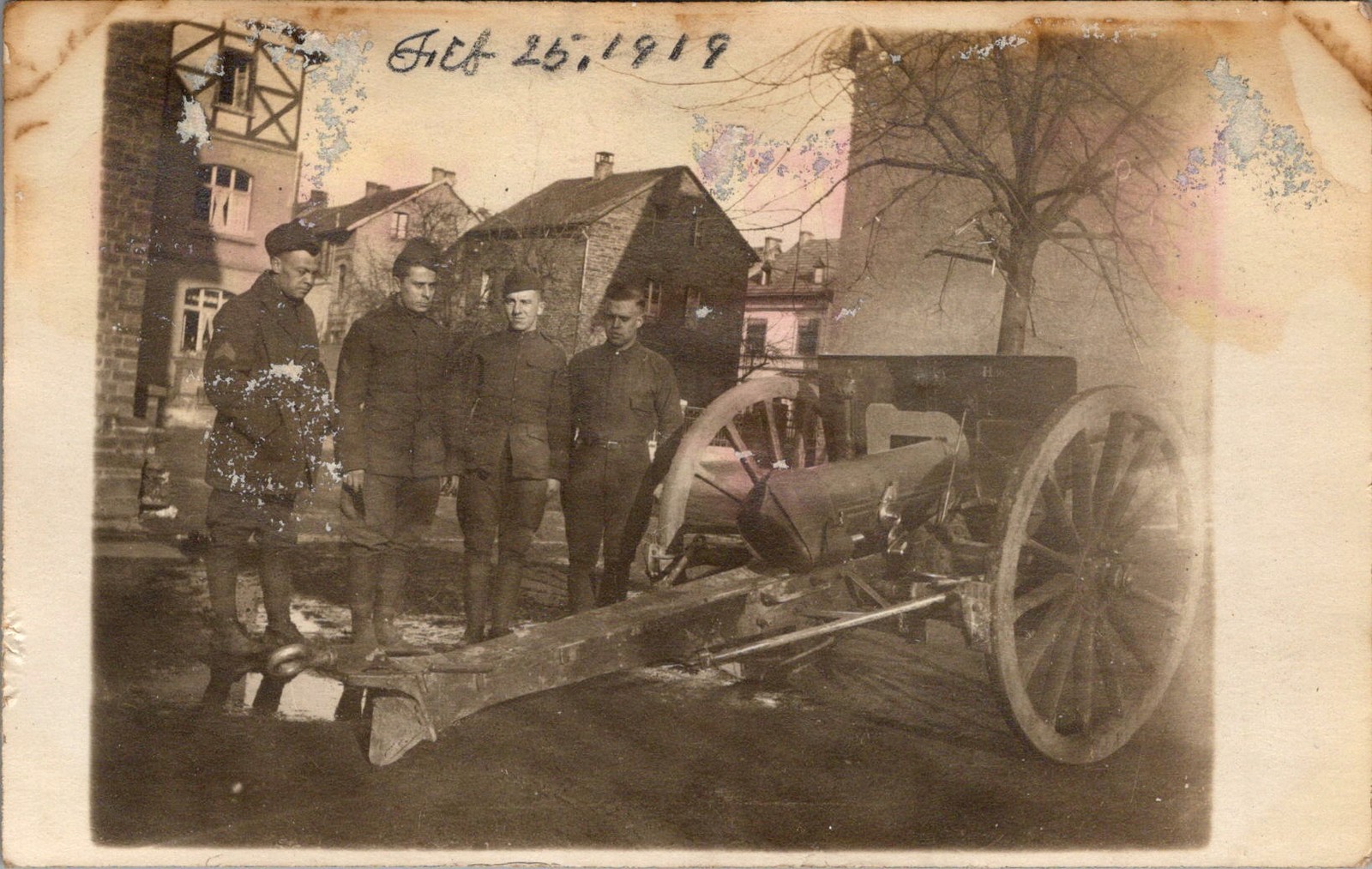 1919 RPPC US Soldiers Schoolhouse Germany Occupation Postcard Named Verso
