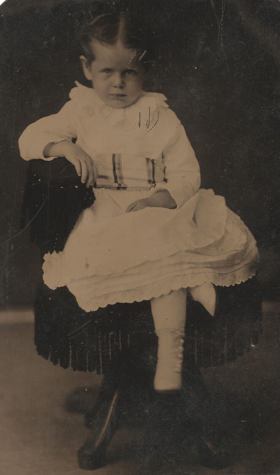 Vintage Antique Tintype Photo Cute Victorian Girl Child Kid w/ Short Dark Hair