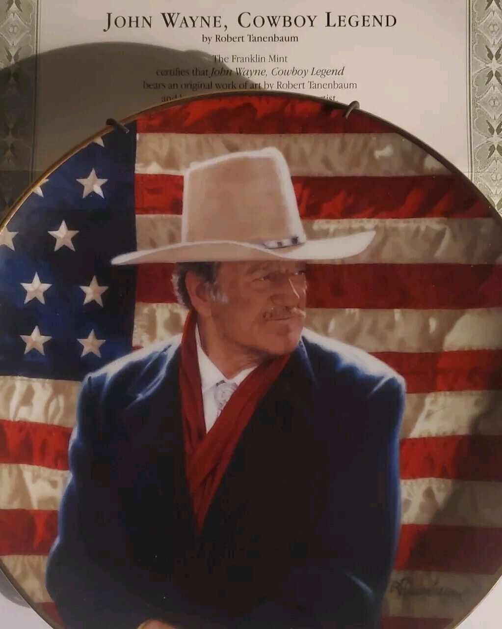 Franklin Mint JOHN WAYNE 'Cowboy Legend' US Flag Patriotic Collector Plate NM