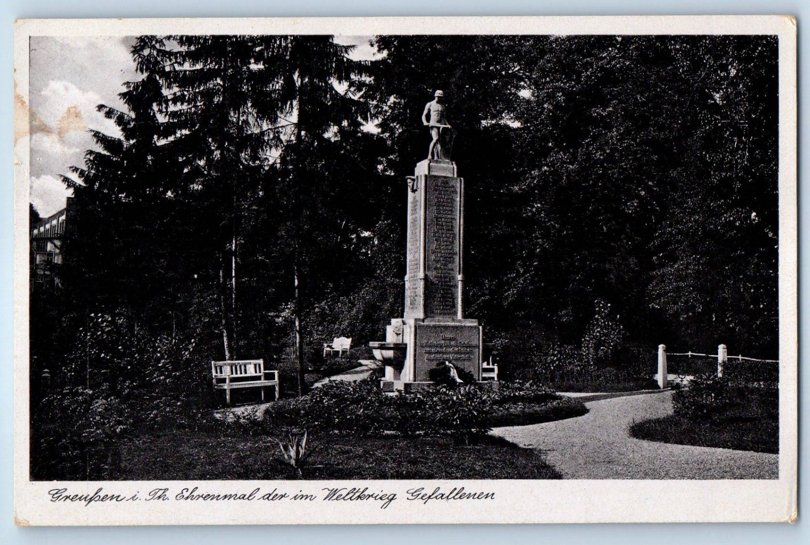 Greussen Thuringia Germany Postcard War Memorial 1942 Posted Vintage WW2