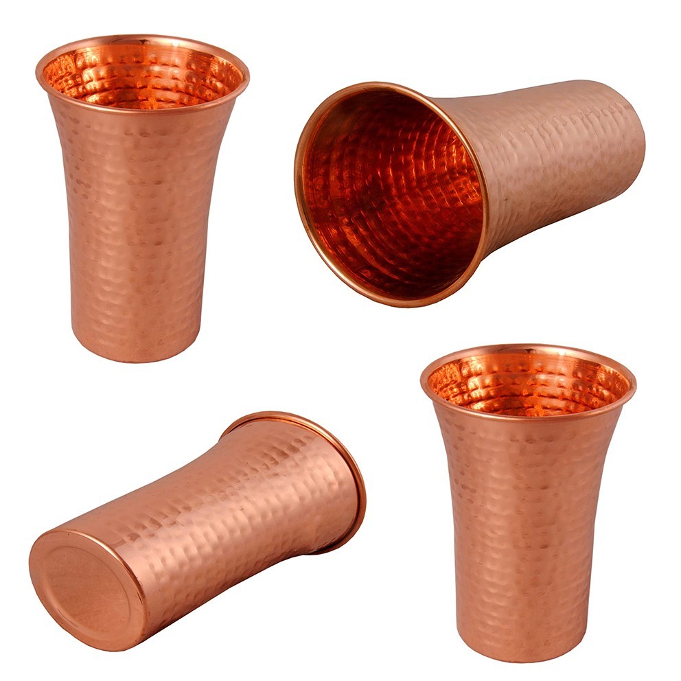 Set of 4 Pcs 100% Pure  300 ML Jumbo large Copper Glass/Cup Drinking Water