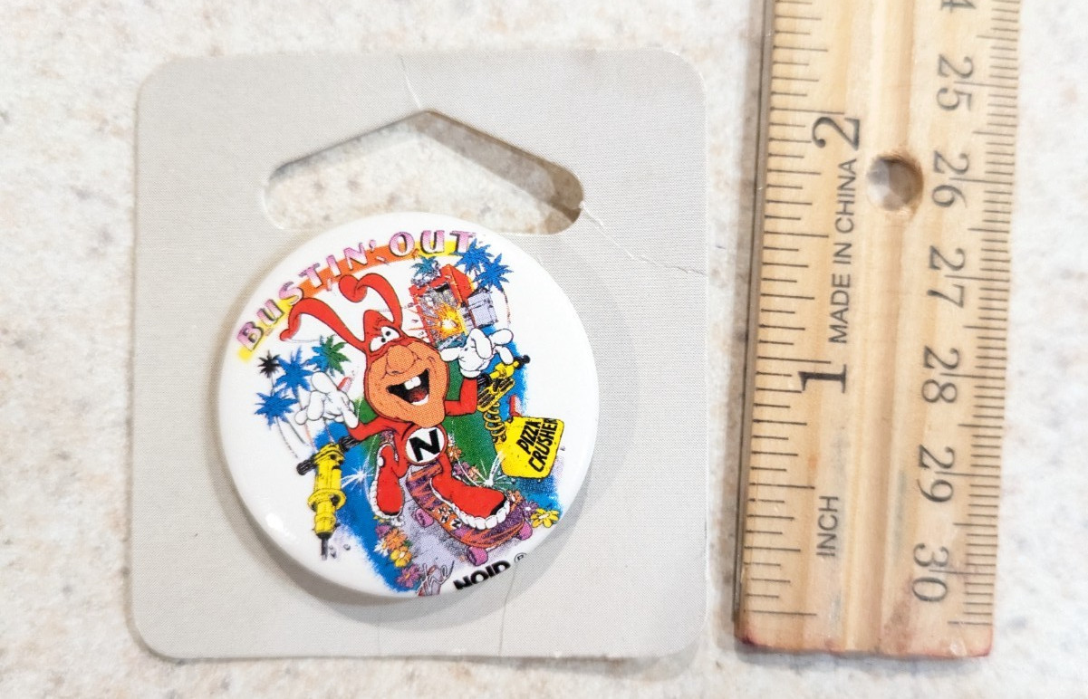 Vintage 1987 Domino\'s Pizza AVOID THE NOID Button up Pin Bustin Out Pizza