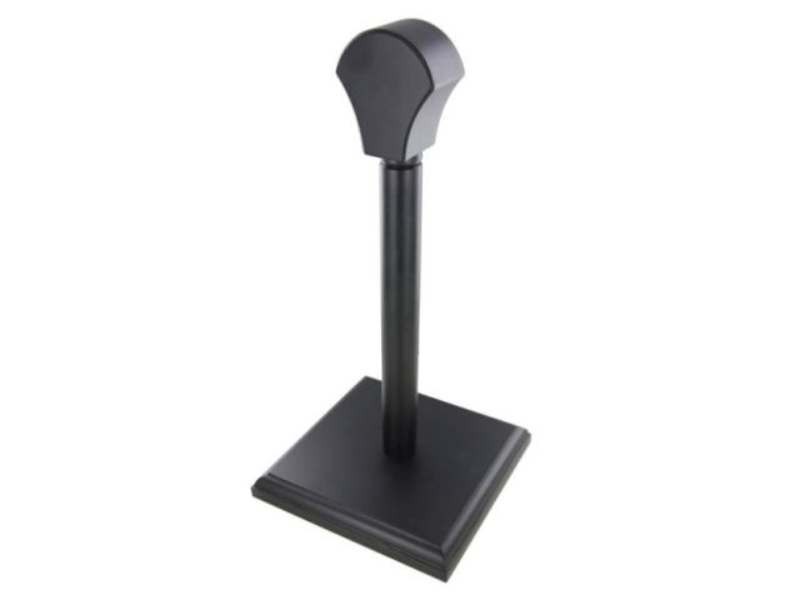 Helmet/Hat Display Stand Holder ~ Medieval Warrior Sleek Black Satin Wooden