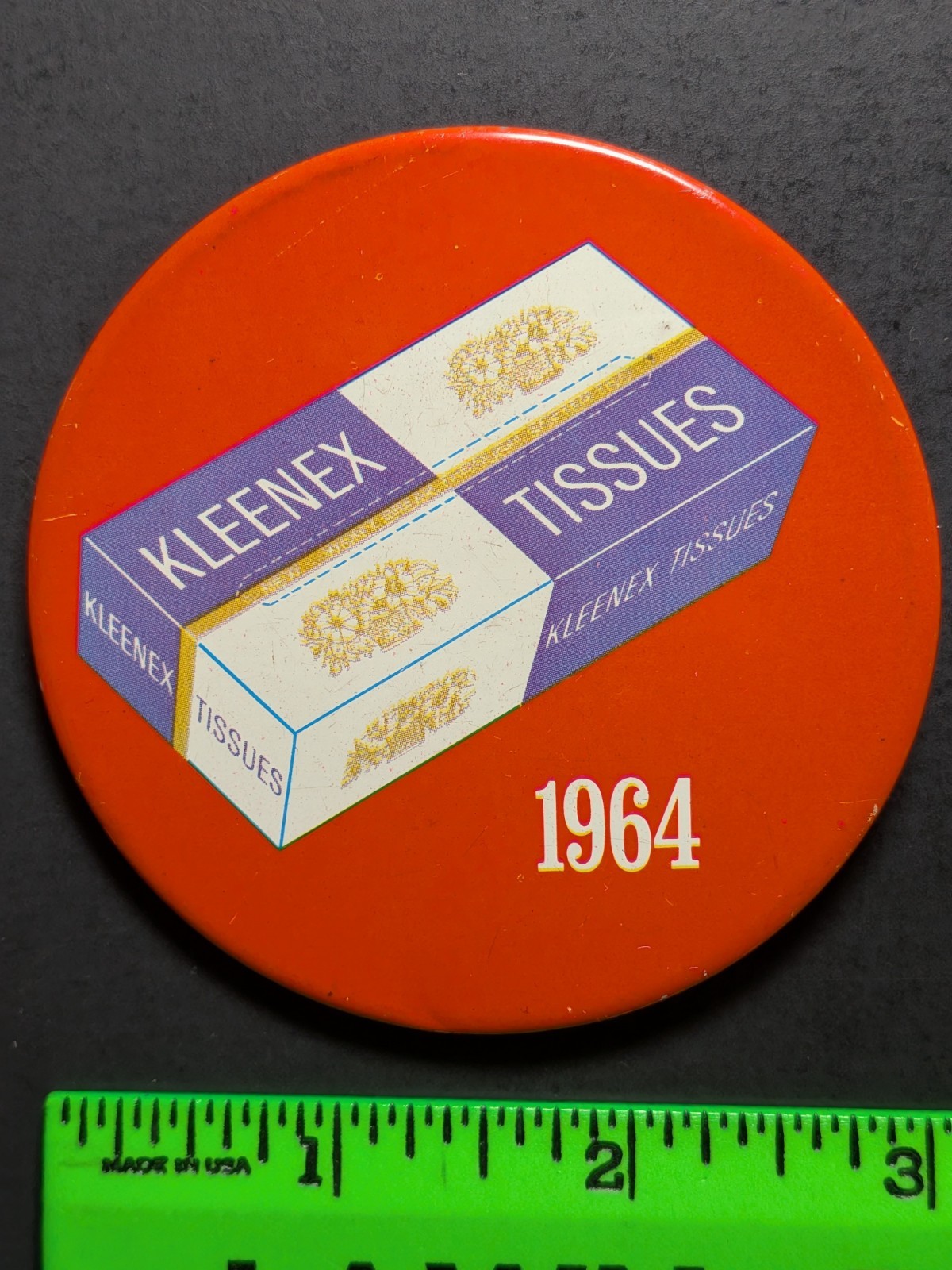 Vintage 1964 Kleenex Tissue Pinback Pin