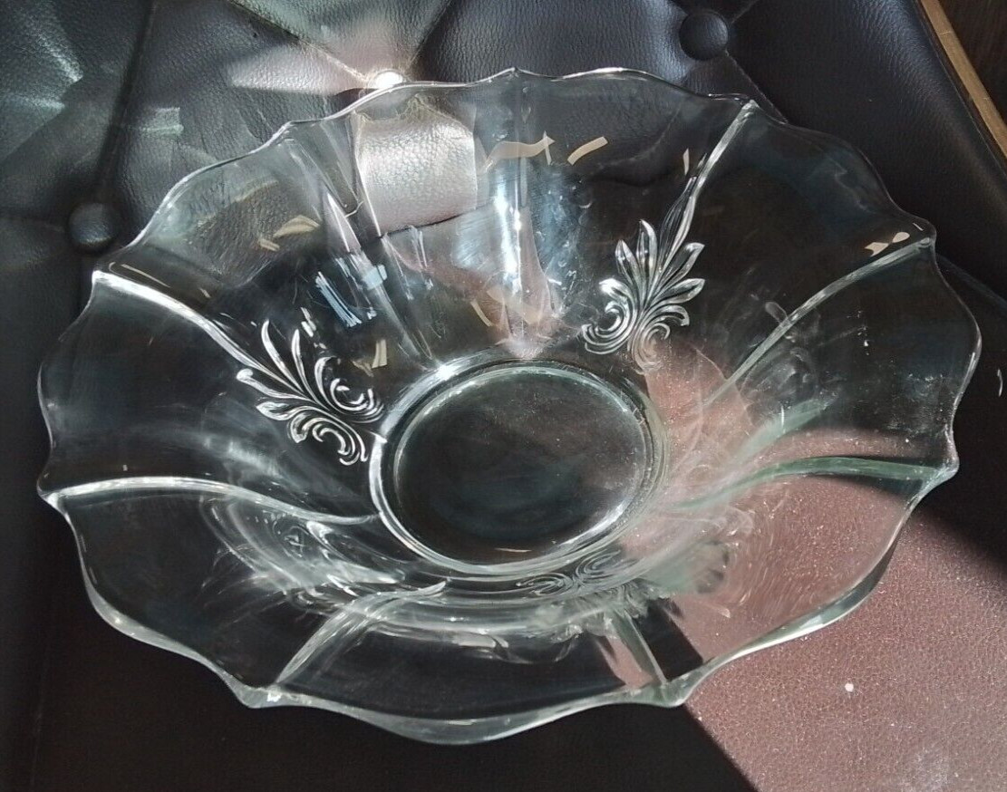 Vintage Fostoria Baroque Large 11.25 Clear Thick Glass Serving Bowl Collectable