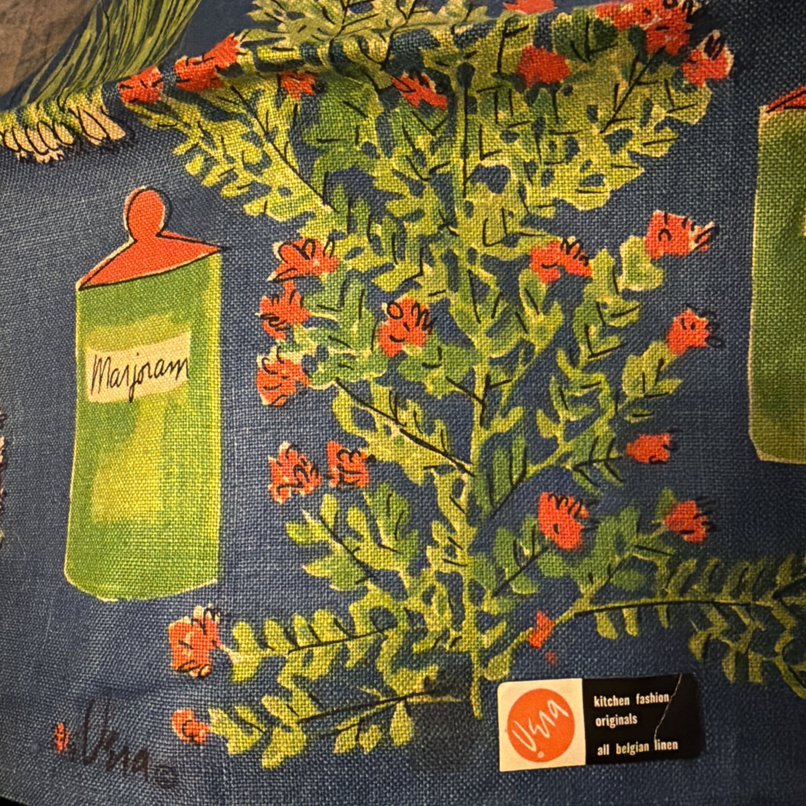 Vintage VERA Linen Tea Towel  herbs Mod MCM 70s