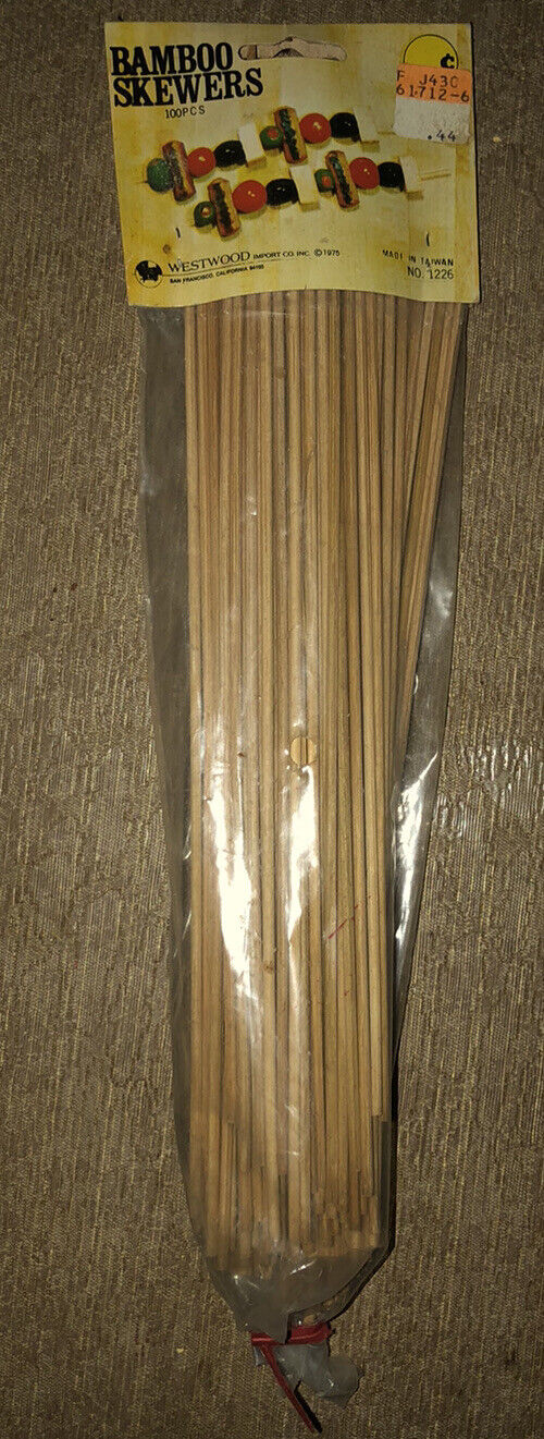 1975 *Sealed* Bamboo Cooking Skewers 100 Pcs Westwood Import Co Inc #1226 Taiwan