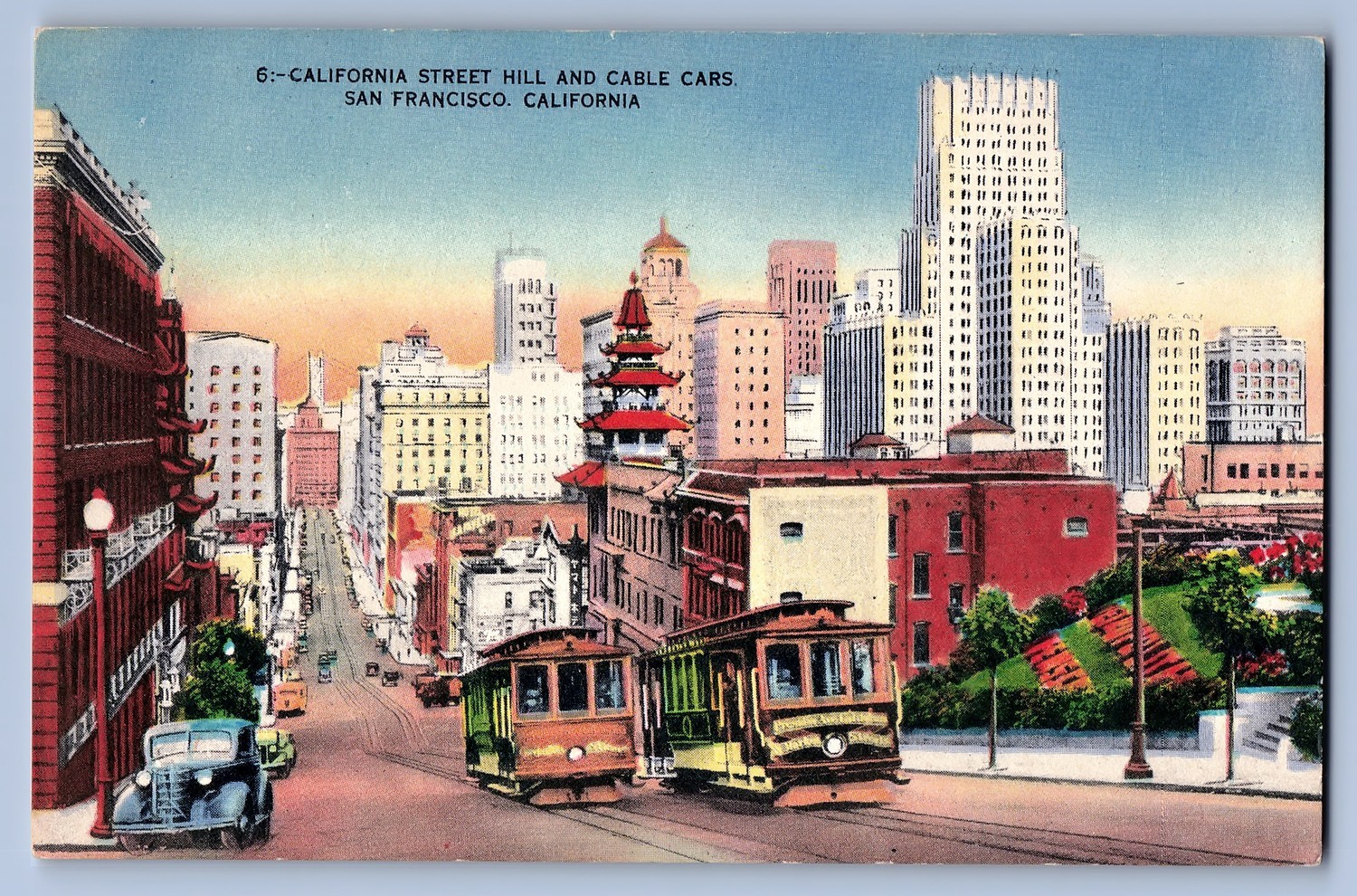 1940s California St Hill Cable Cars San Francisco CA Linen Postcard Vintage-1117