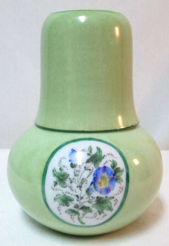 Vintage Tumble Up Pitcher w/ Cup Pottery Bedside Carafe Hand Painted Ceramic USA