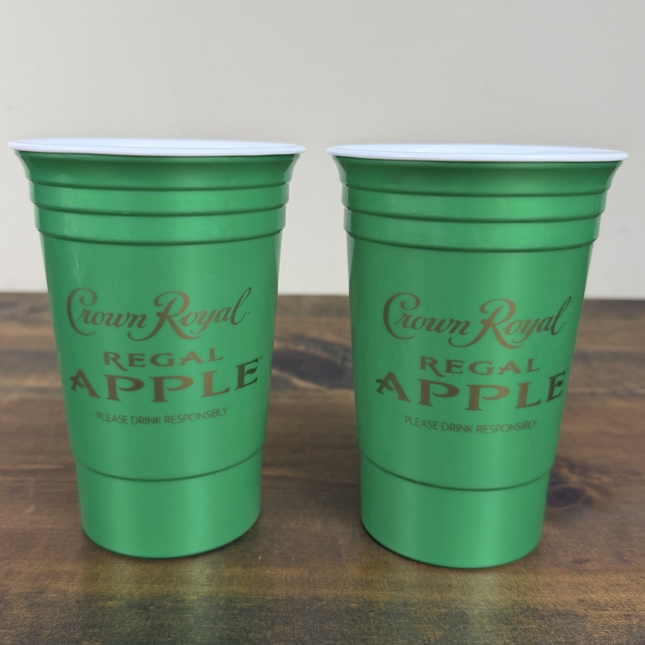 2pk Crown Royal Green Regal Apple Hard Plastic Reusable Double Walled Solo Cups