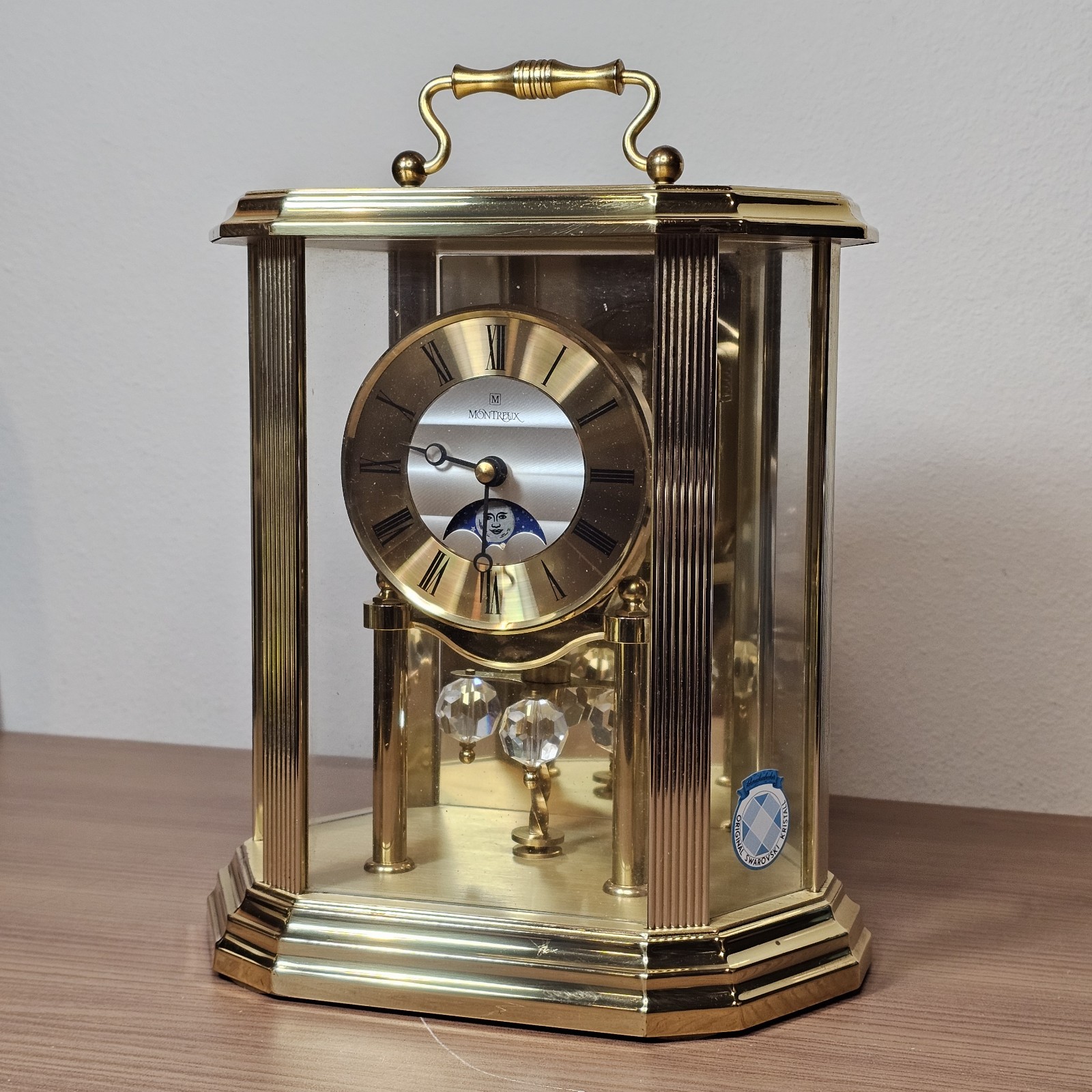 Vintage Montreux Swarovski Crystal Pendulum Quartz Face Mantle Clock NOT WORKING