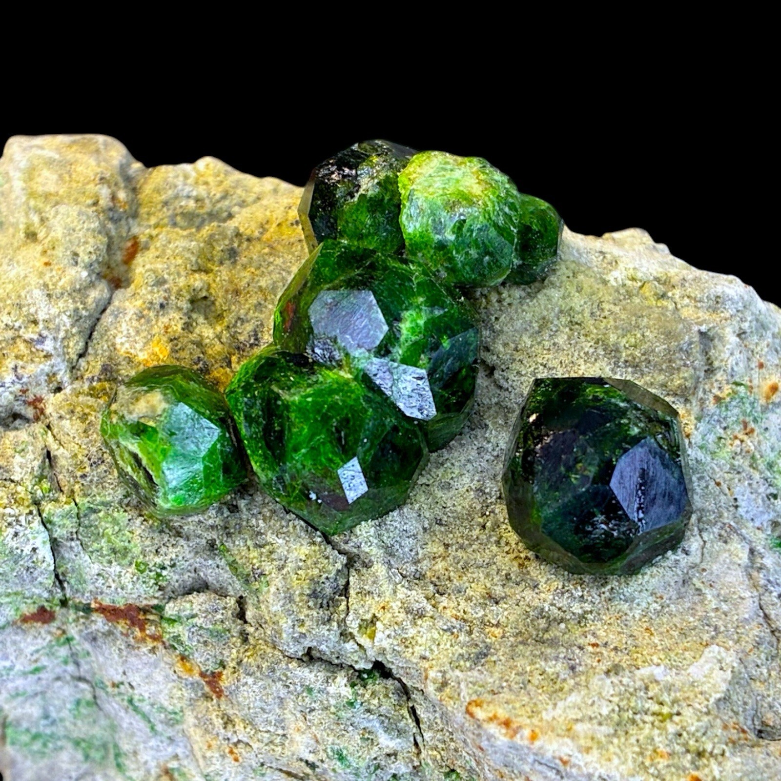 Green Demantoid Garnet Crystal Cluster on Matrix, Raw Andradite Mineral Specimen