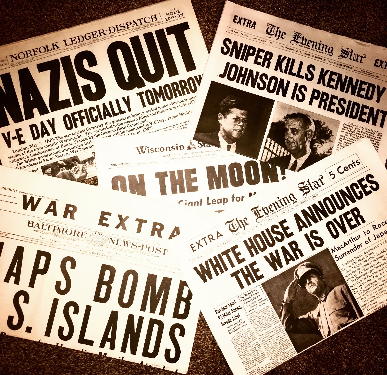 COMPLETE COLLECTION - 23 HEADLINES - Historical Newspaper Reprints - 