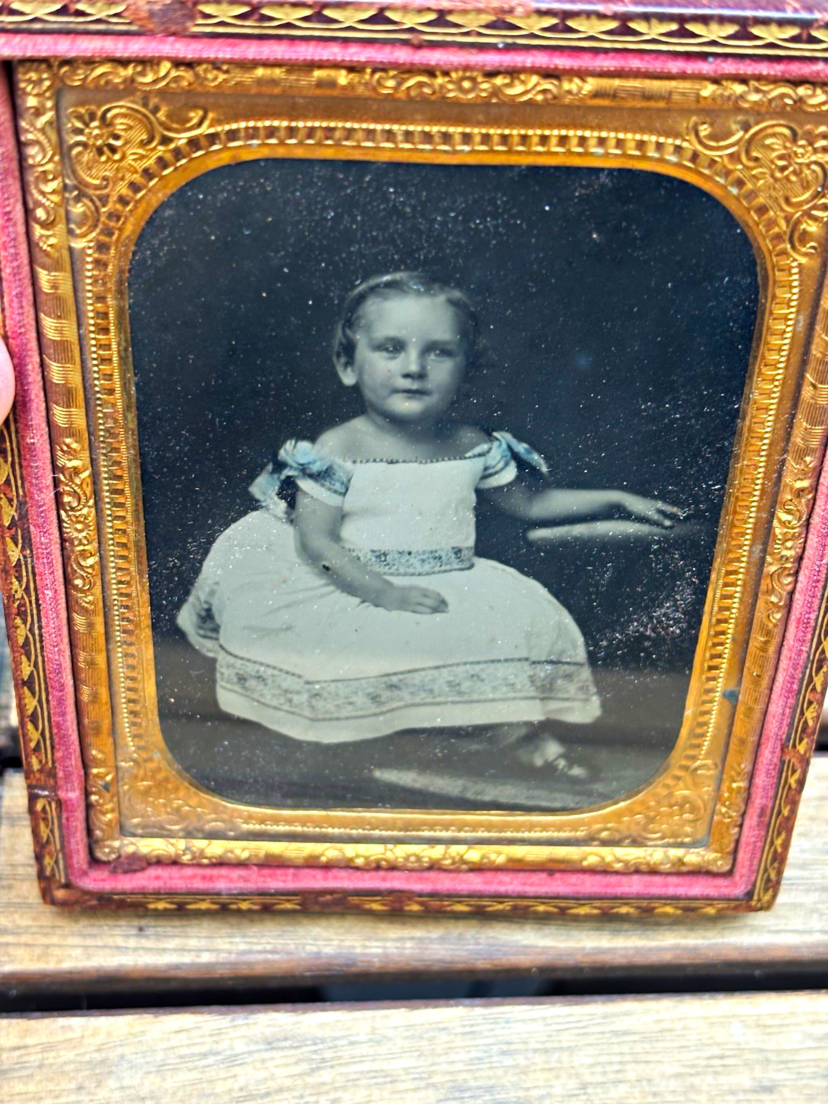 Antique B&W Girl Portrait Photograph in Leather Case