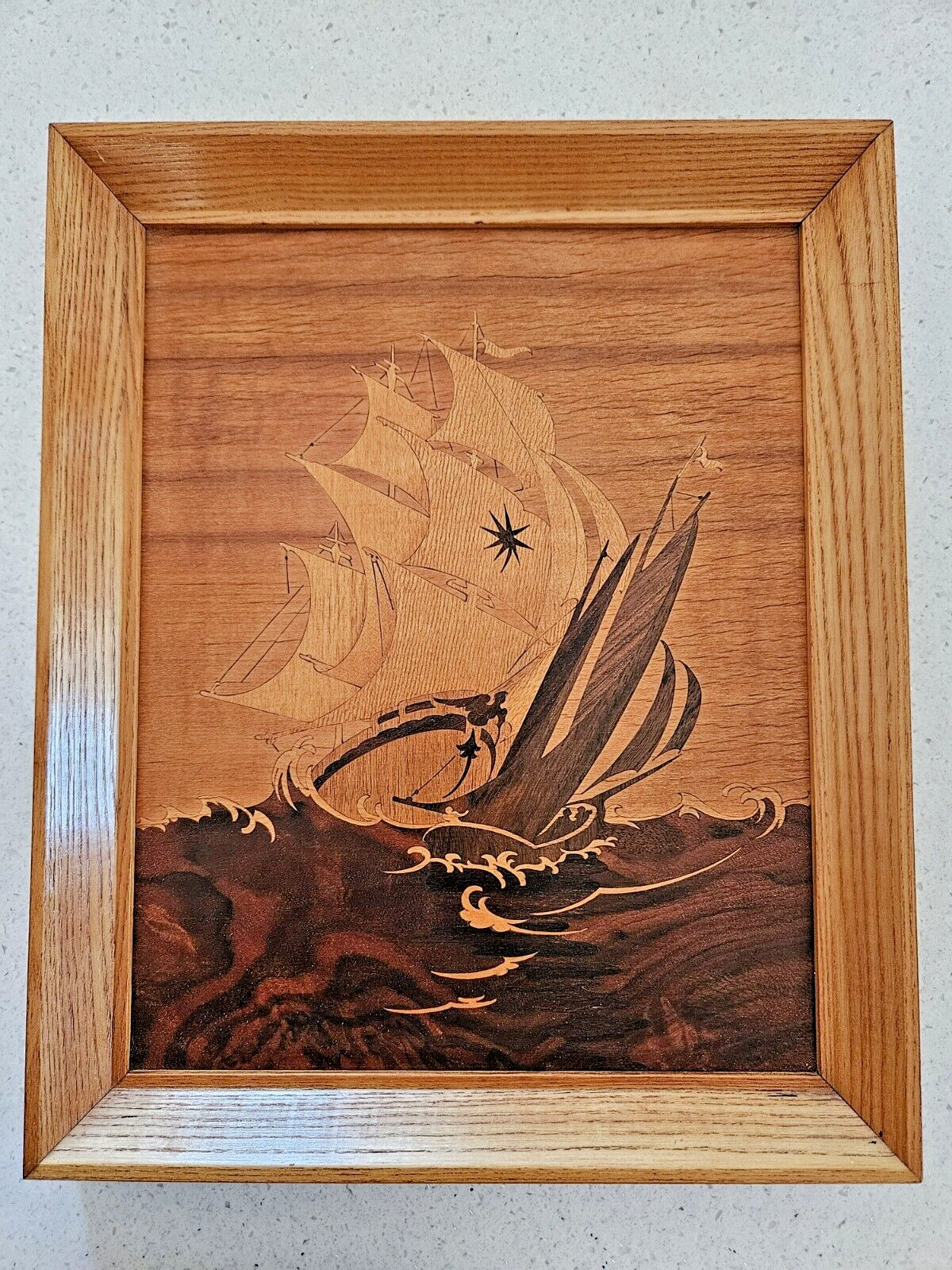 Buchschmid Gretaux Marquetry Picture Wood Ship Sail Boat Schooner Germany BG