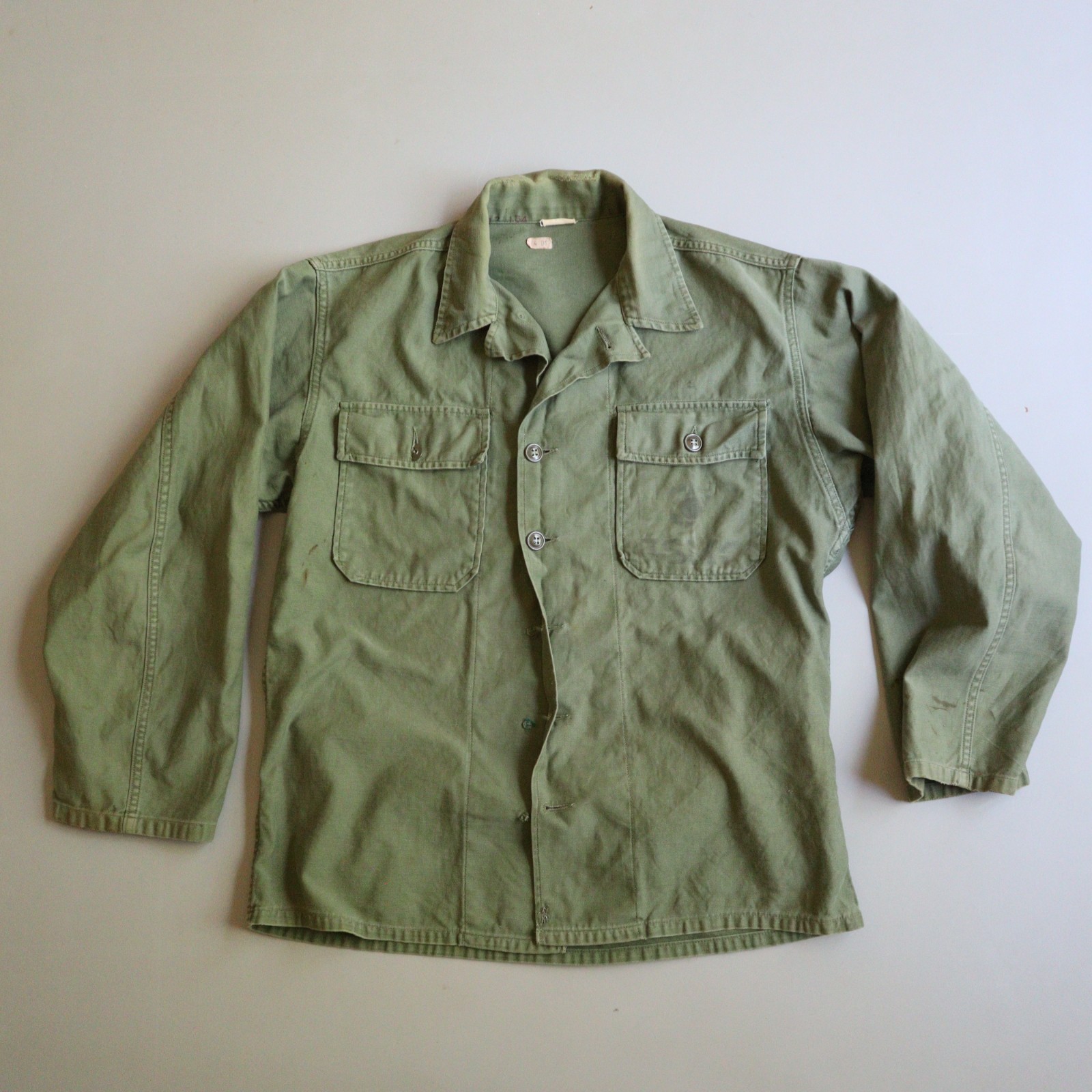 Vintage 50s 60s OG-107 Sateen Shirt USMC USA Military Men\'s Medium Stencil Green
