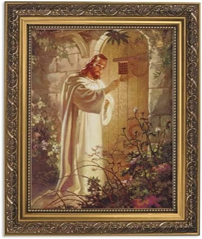 Inspirational Ornate Gold Framed Artwork, 8 X 10 Inch, Christ at Hearts Door
