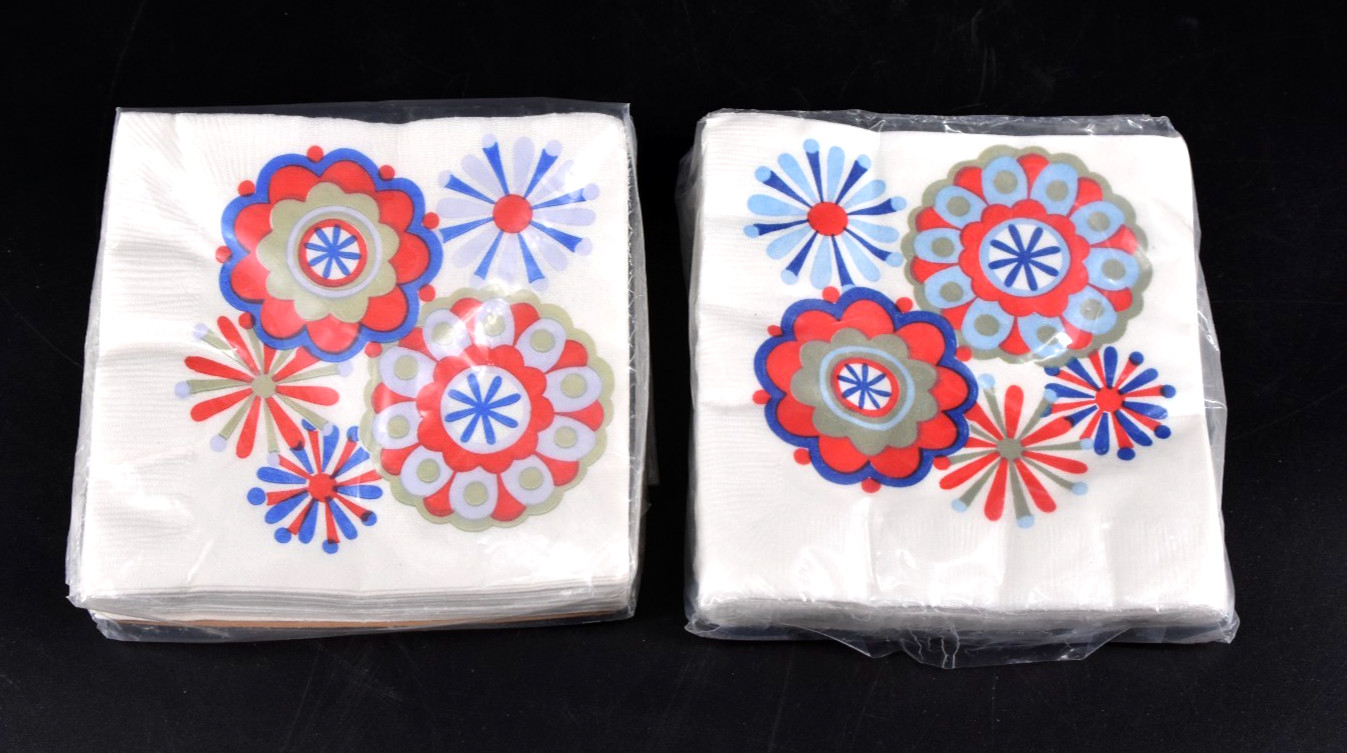 VTG NOS Paper Cocktail Napkins Red White Blue Geometric 24 Ct. 5