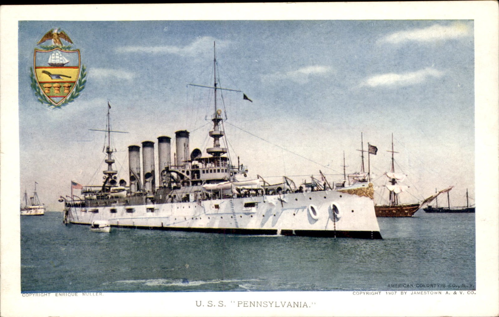 Armored cruiser U.S.S. Pennsylvania 1907 Jamestown Expo Postcard bhn