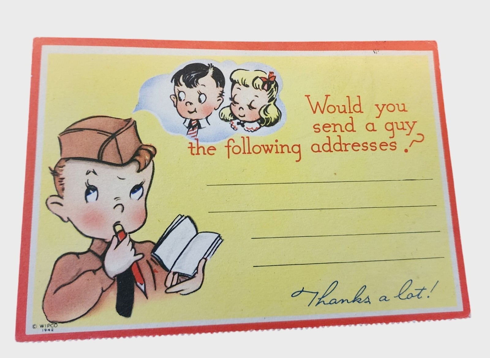 Vintage 1942 WIPCO WWII Army Jiffy Soldier Postcard Cartoon Graphics Unused