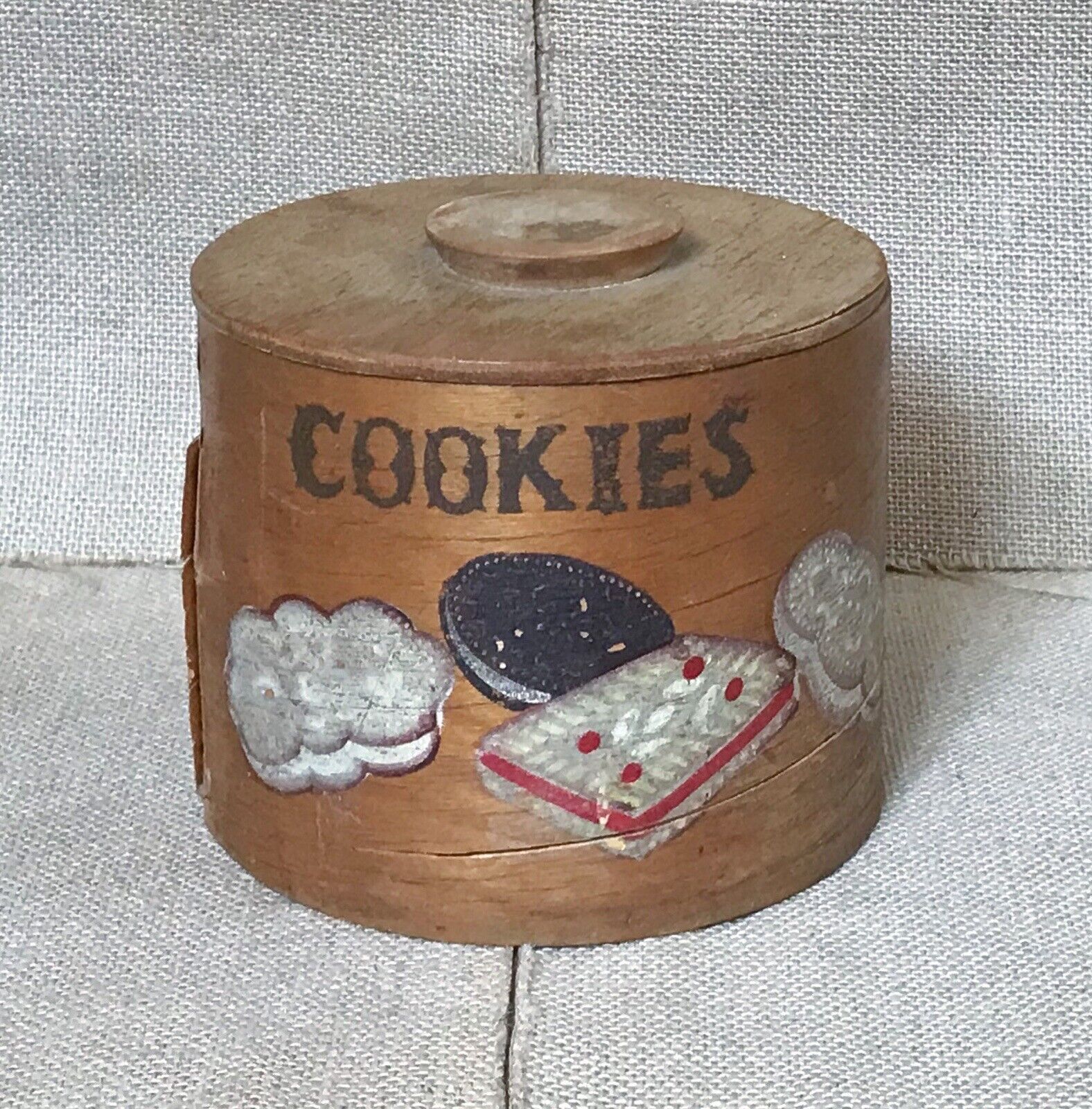 Vintage Primitive Distressed Rustic Wood Cookie Jar w Lid Cottagecore AS IS