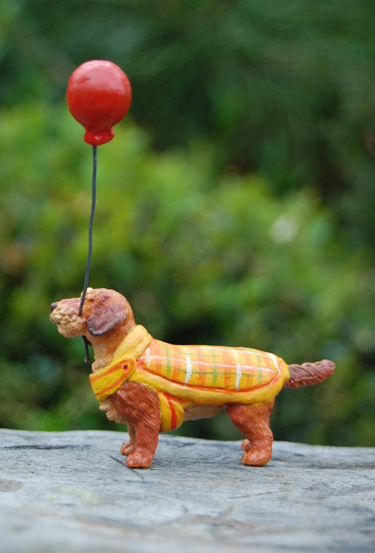 Schleich Dog Wirehaired Dachshund CUSTOM with Coat & Balloon Whimsical